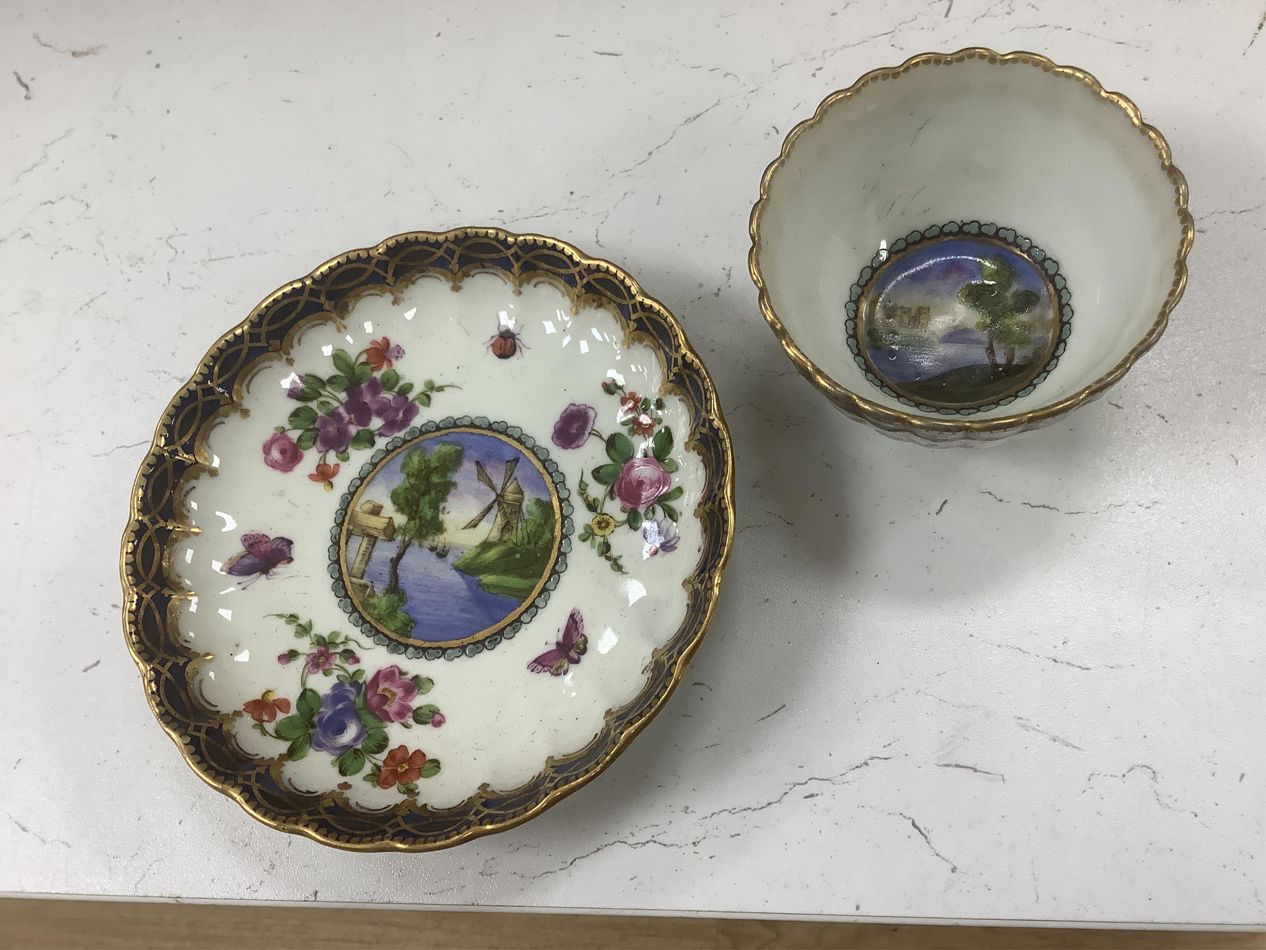 A Worcester Lord Henry Thynne type fluted tea bowl and saucer, c.1780, a group of Worcester Queen Charlotte pattern tea and coffee wares, c.1790-1810, two Worcester Kakiemon style dishes, largest 21cm in diameter